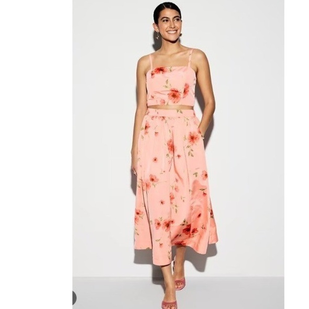The Occasion by Old Navy Womens Size Medium High-Waisted Taffeta Midi Skirt Pink